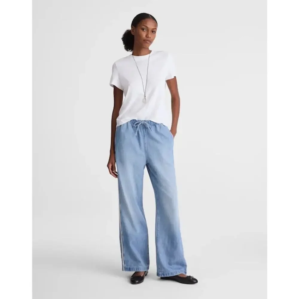 Madewell Tall Pull-On Track Pants in Airy Denim Faded Horizon Wash Size TM